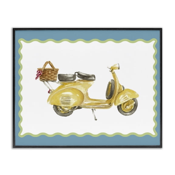 Stupell Industries Eclectic Yellow Vespa with Wavy Border Black Framed Giclee Art, 14 x 11, by Lanie Loreth