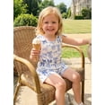 thumbnail image 4 of BemeyourBBs Toddler Baby Girls Summer Clothes One Piece Romper Jumpsuit Casual Bow Print Waist-cinching Crew Neck Sleeveless Short Overalls, 4 of 9