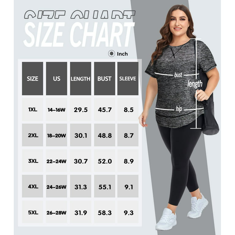 TIYOMI Plus Size Athletic Tops For Women Sport Grey Summer Shirts Yoga  Tunics Crewneck Running Exercise Tee XL 14W 16W