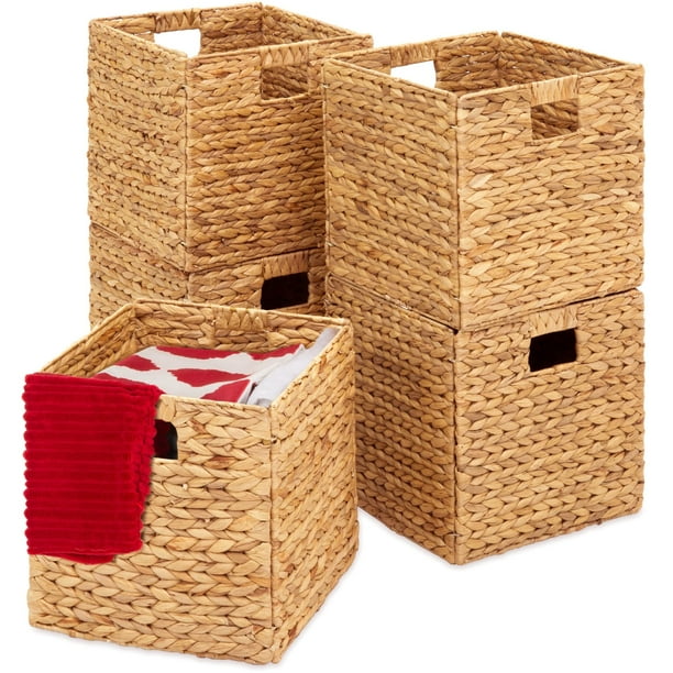 Best Choice Products Cestas de jacinto de 12.0 x 12.0 in, juego rústico de 5 organizadores de almacenamiento plegables multiusos, bolsas de lavandería tejidas a mano para dormitorio, sala de estar, es
