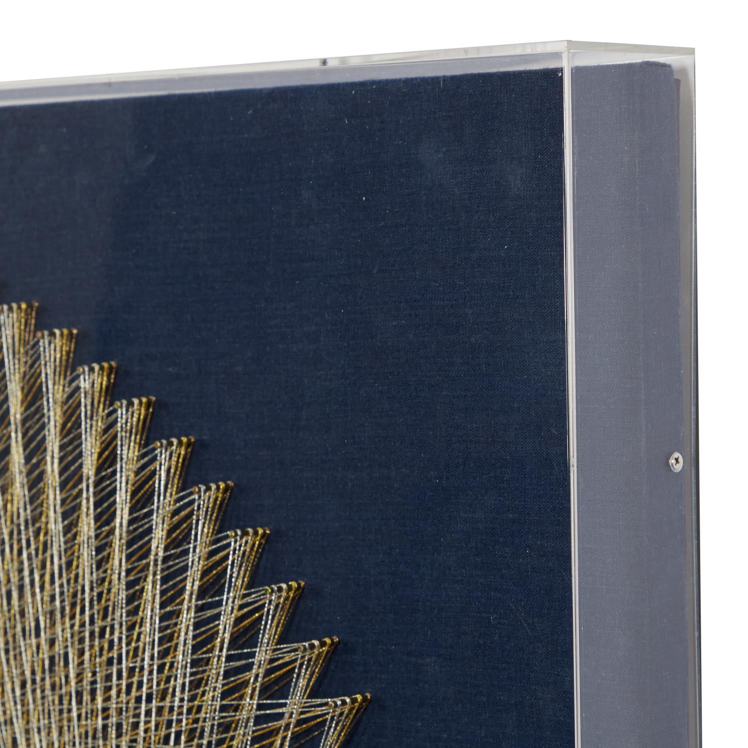 36" x 36" Blue Geometric Handmade Circular String Art Shadow Box with Canvas Backing, by DecMode