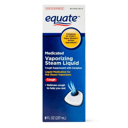Equate Medicated Vaporizing Steam Liquid, 8 fl oz, Camphor Cough Suppresant