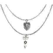 Messianic, Yeshua Silvertone Lion Of Judah, Silvertone Covered With Austrian Crystal Seal Of Jerusalem On A Adjustable Silvertone Double Cable Chain Necklace. Hypoallergenic-Safe  2023