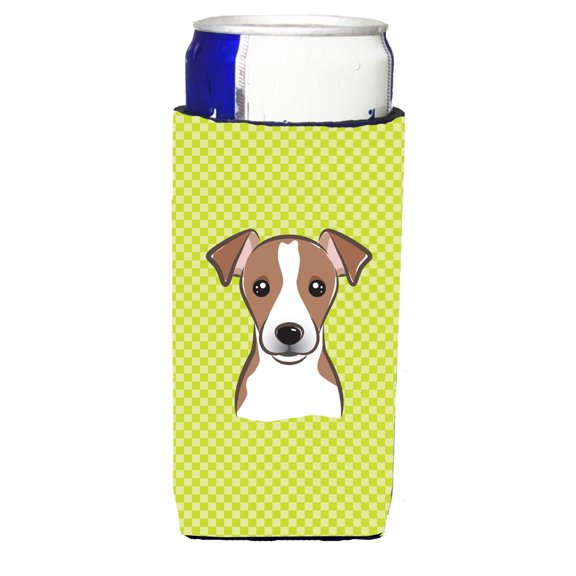 Carolines Treasures Checkerboard Lime Jack Russell Terrier Ultra Beverage Insulators for slim cans Slim Can multicolor