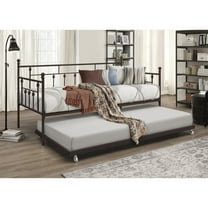 Home Design Aine Twin Metal Daybed with Pull-Out Trundle, Victorian-Style Frame, Rounded Finials, Durable Support, Stylish and Functional for Bedroom or Guest Room, Brown
