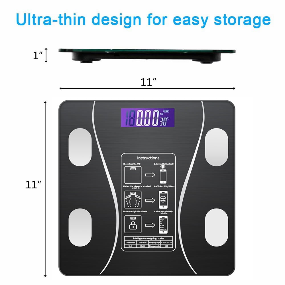 Weighing Scale, Bluetooth Smart Scales Digital Weight and Body Fat  ,Unlimited Users, Auto Monitor Body Composition Analyzer for Fat, BMI,  Muscle, Water and More,180kg/100g 