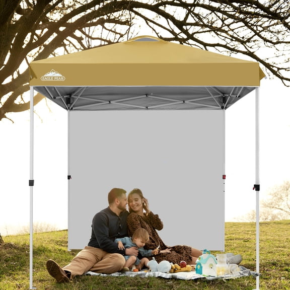 Eagle Peak 6.6x6.6 ft Instant Pop-up Outdoor Canopies with Removable Wall and Wheeled Carry Bag, Beige