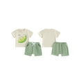 thumbnail image 2 of Toddler Baby Boy Summer Outfits 6 12 18 24 Months 2T 3T Cucumber Letter Print Round Neck Short Sleeve Tops with Solid Color Shorts Clothing Set, 2 of 9