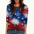 thumbnail image 4 of 250th Anniversary USA Shirts for Women 3/4 Sleeve Tshirts Casual American Flag Print Tops 4th of July Celebration Party Pullover Independence Day Patriotic Crew Neck Blouses Blue S, 4 of 5
