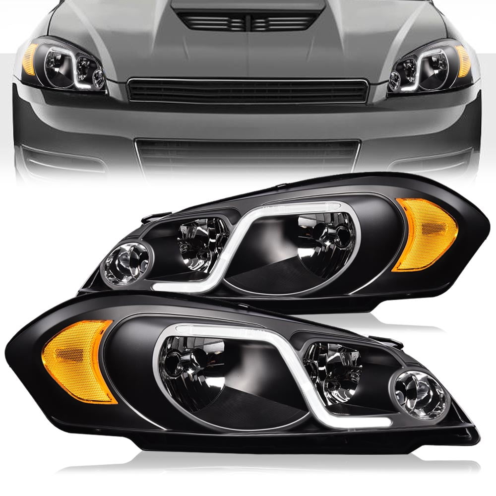 Headlight Clear lens Black Housing Amber Reflector Fit for 06-13 Chevy Impala /14-16 Chevrolet Impala Limited / 06-07 Chevy Monte Carlo