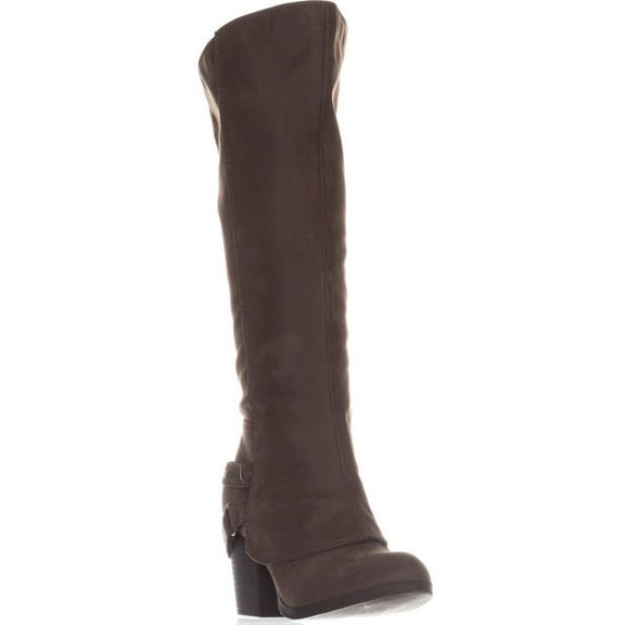 Womens AR35 Edyth Block-Heel Knee-High Boots, Taupe