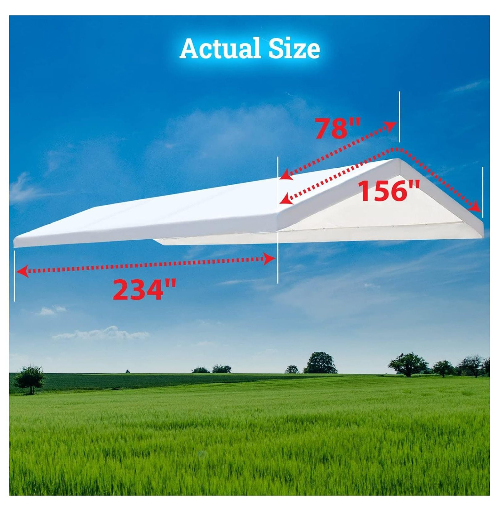 Muli-ti Size Carport Replacement Canopy Garage Top Tarp Shelter Cover w Bungee Cords, Canopy Onl with Edge (12'x20')