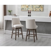 Guyou 27.5Counter Height Bar Stools Set of 2, Nailhead Trim Linen Barstools with Back and Wood Legs, 360°Swivel Upholstered Stool Chairs for Kitchen Island Breakfast Bar Restaurant, Cream