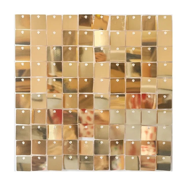 Panel de pared de fondo de lentejuelas brillantes, paneles a presión transparentes cuadrados dorados, decoración de fiesta de cumpleaños, boda y Año Nuevo, 4 pies x 6 pies