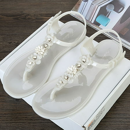 

HIBRO Flowers Plastic Sandals Women s Summer Flip Flops T-Buckle Non-slip Beach Slippers