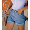 thumbnail image 2 of Pantalones cortos MODARANI Jean para mujer azul marino de cintura alta, 2 of 4