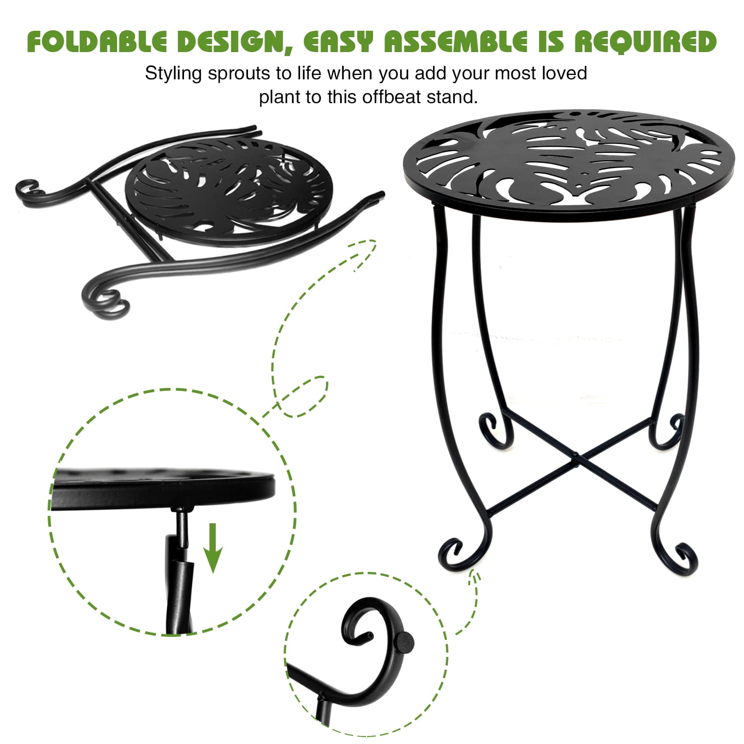 2 Pack Indoor Outdoor Side Tables, Weather Resistant Metal Patio Side Table, Small Round Outdoor End Table Side Table for Patio Yard Porch Balcony Garden Bedside, Plant Stand for Indoor Outdoor