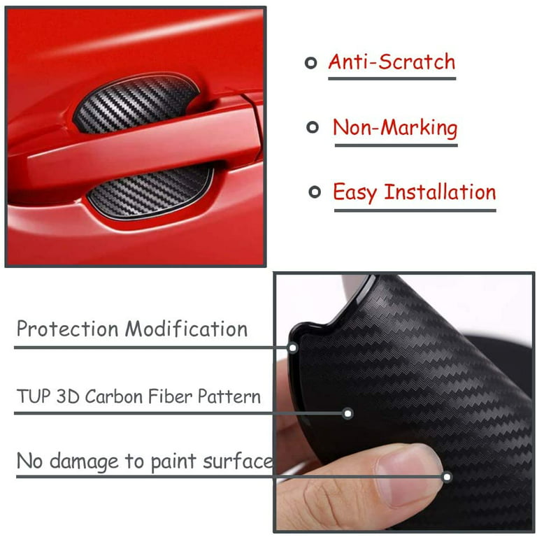 4Pcs TPU Carbon Fiber Like Car Door Handle Cup Protective Sticker Auto Door  Paint Guard Car Door Cup Scratch Protection Films Universal Door Handle  Cups Protective Pad(L) 