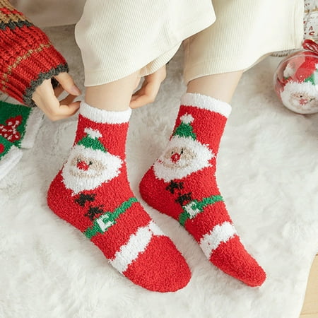 

HGWXX7 Ladies Christmas Printed Floor Socks Plush Coral Fleece Socks