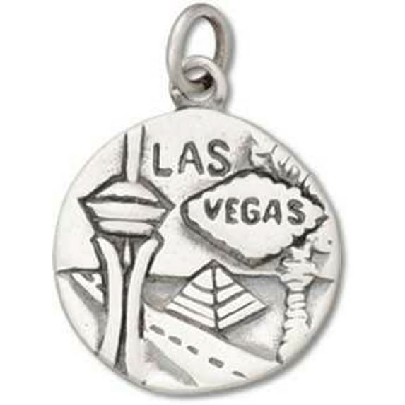 Sterling Silver 30" 1mm Box Chain Round Two Sided Las Vegas Silver City Pendant Necklace