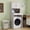 Antique White + MDF+1, variant on Over the Washer Dryer and Robot Vacuum Storage Cabinet for Compact Washing Machines Laundry Room Organizer with 1 Door Adjustable Shelf and Fake Drawer Design Antique White
