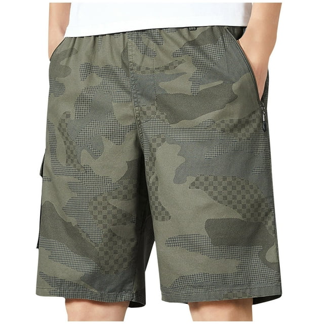 Bowake Men's Plus Size Workout Shorts Printed Elastic Waist Straight Leg Sports Summer Shorts with Zipper Pockets