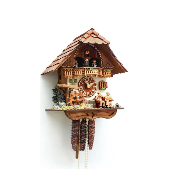 Cuckoo Clock Black forest house, turning mill-wheel
