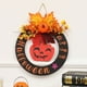 thumbnail image 4 of Inteprter Guirnalda de calabaza de Halloween, hojas de arce, conos de pino, calavera, aro de felicitación, cabeza de esqueleto de madera, colgador de Kits de decoración para fiestas Calabaza Inteprter HA069486-01, 4 of 6