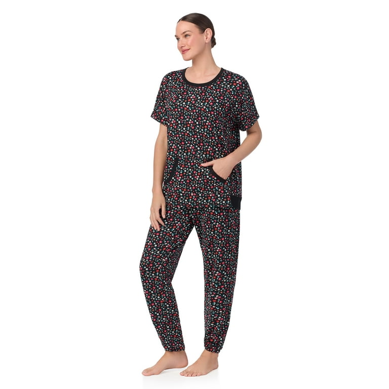 Secret Treasures Women s Plus Mother s Day Short Sleeve Top Joggers and Makeup Bag 3 Piece Knit Sleepwear PJ Set Walmart