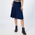thumbnail image 4 of WTOBBY Women's Below Knee Length Solid Color Ruched Flowy Midi Skirt with Side Pockets, Regular Fit Casual Elegant Skirt for Office Work and Everyday Sophisticated Wear,Navy XL, 4 of 5