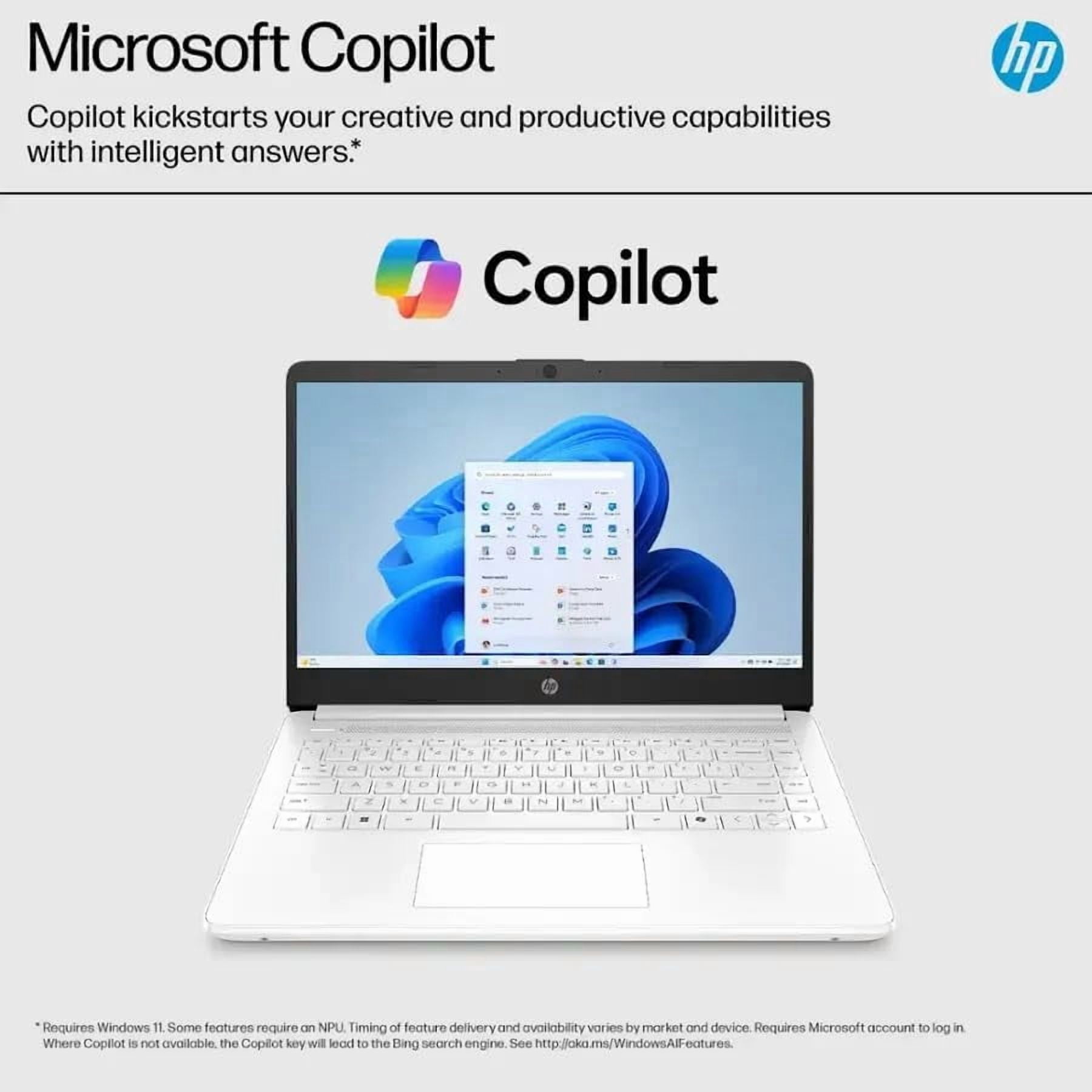 HP 14 Inch Laptop with 1-Year Free Microsoft Office 365, Intel Celeron CPU, 8GB RAM, 1.3TB Storage (128GB Onboard, 128GB External and 1TB Cloud), Intel UHD Graphics, WiFi 6, White, Windows11