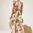 thumbnail image 4 of Women's 2023 Summer Crossover Halter Neck Sleeveless Cut Out Backless Flowy A Line Maxi Dress - M, 4 of 6
