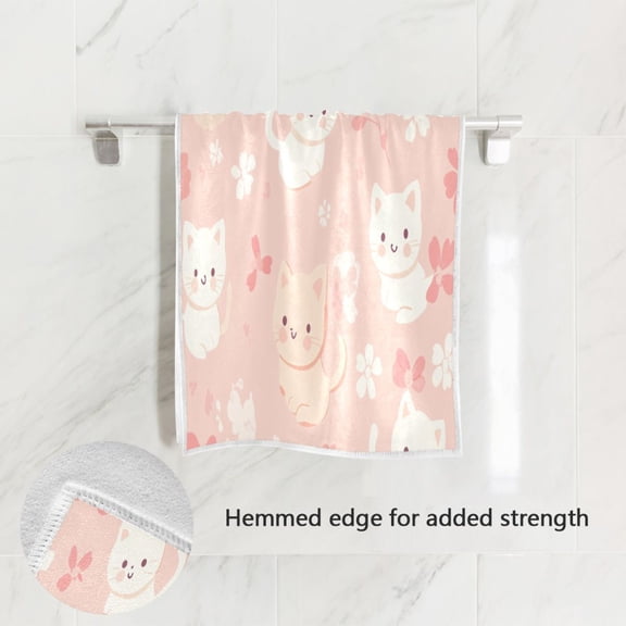 BZSMCE Bath Towel 30 X 15 in Soft Towel Cute Cat and Flowers Design Pattern
