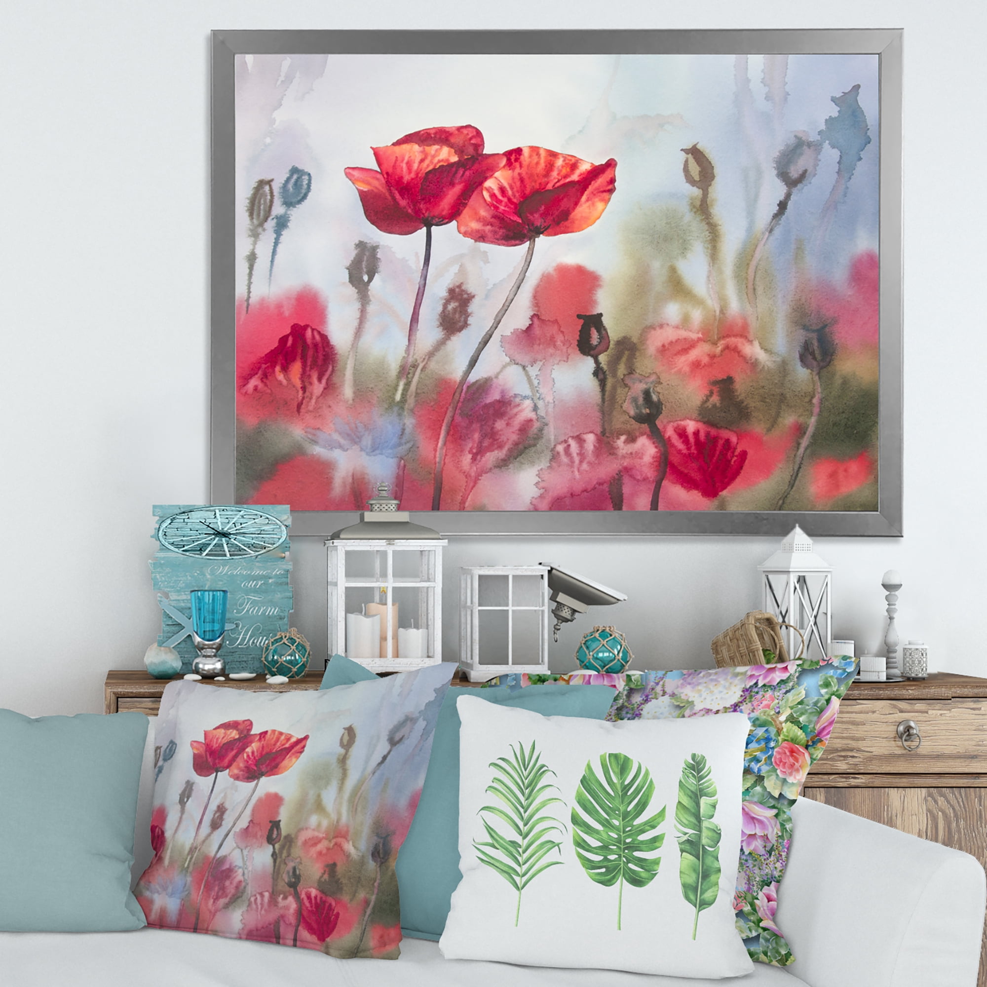 Designart 'Blossoming Red Poppies In The Meadow' Traditional Framed Art Print