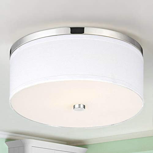 Design Classics Plafonnier Chrome Poli avec Abat-Jour Tambour Blanc