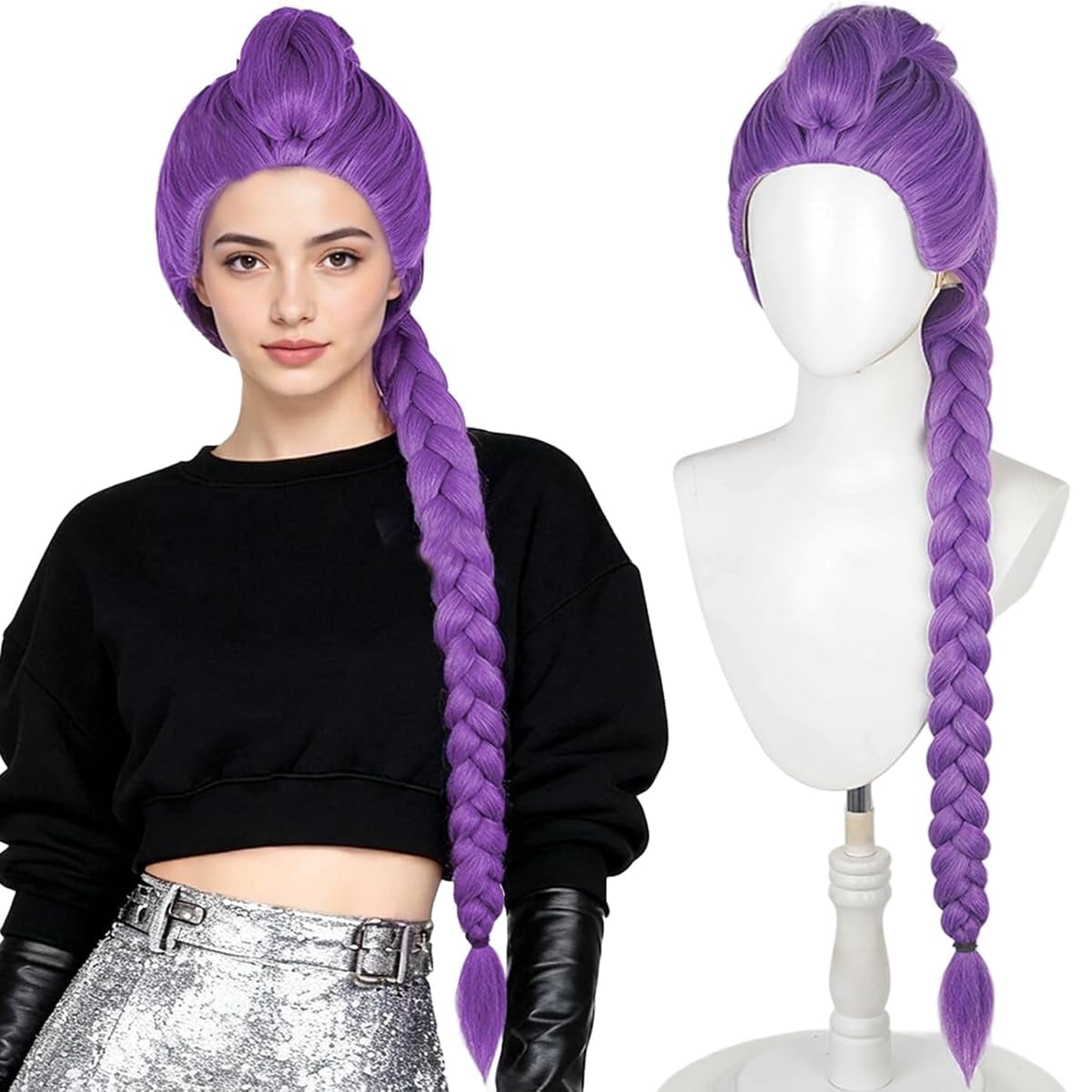 Purple Braid Costume Wigs Cosplay, Anime Pop Singers Thick Braided Costume Wigs Long PurpleBraids Cosplay Props (1pcs-Purple)