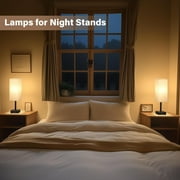 LUFF Table Lamps for Bedroom Set of 2 ,Bedside Small Lamps with 3 Way Dimmable Rocker Switch, Minimalist Night Stand Light Lamp with Square Fabric Shade for Living Room, Desk, LED Bulb included