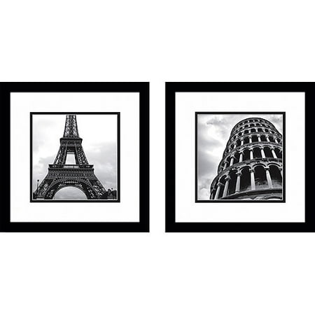 Black white eiffel tower pisa framed art set of 2 Black white eiffel tower pisa framed art set of 2