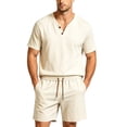 thumbnail image 3 of Zenithor Men's 2 Piece Cotton Linen Sets Summer Short Sleeve Button Placket Shirt and Shorts Casual Outfits for Beach Vacation XS-3XL, 3 of 6