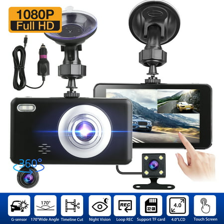 Dual Dash Cam Front and Rear, 1080p HD Car DVR Dashboard Camera Recorder with Night Vision, 4 inch IPS Touch Screen, 170 Super Wide Angle, G Sensor, Parking Monitor, Motion Detection, (Best Front And Rear Dash Cam Reviews)