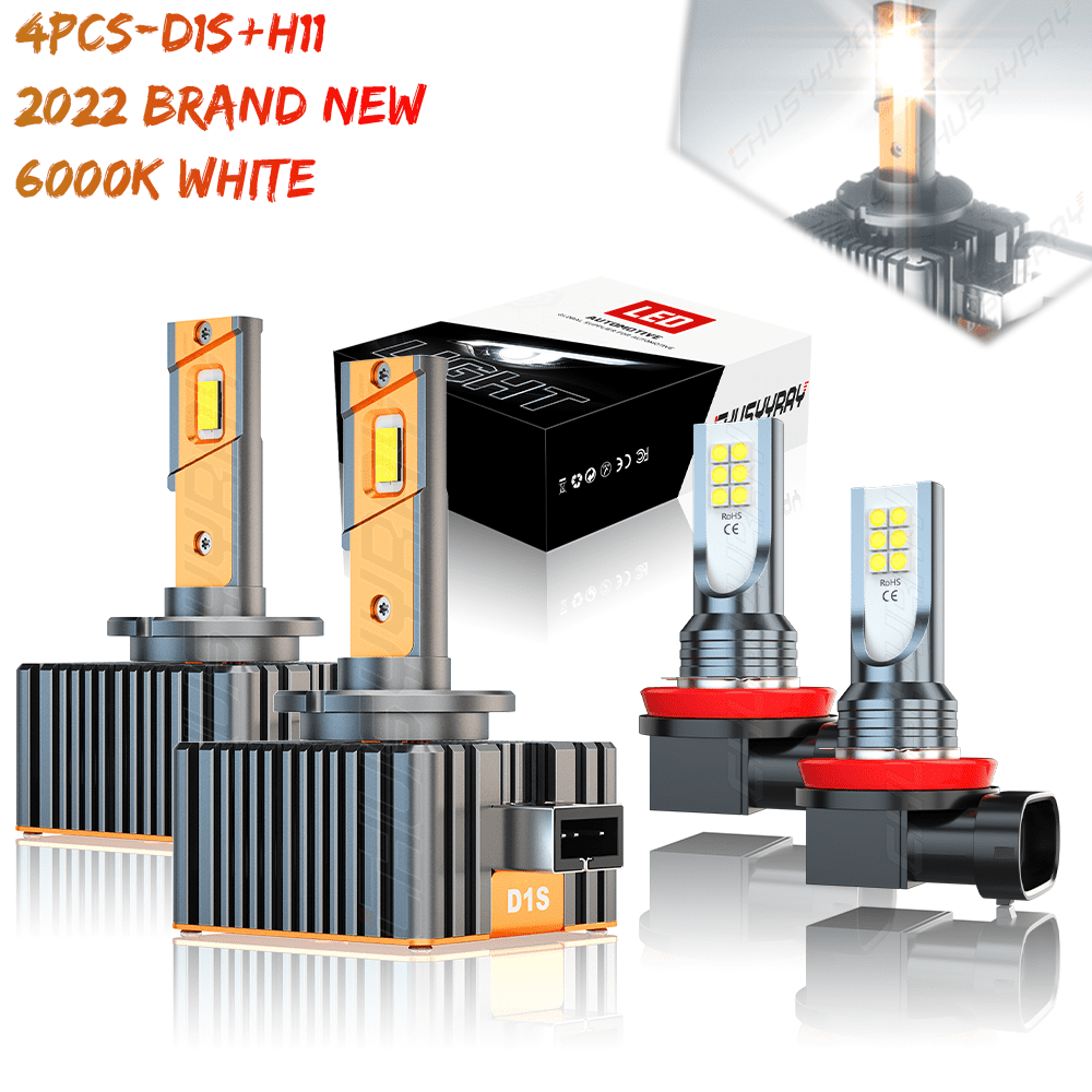 White D1S D1R D1C LED High/Low Headlight+LED H11 H8 H9 Fog Light Upgrade D1S+H11  Bulbs Plug&Play 4X 