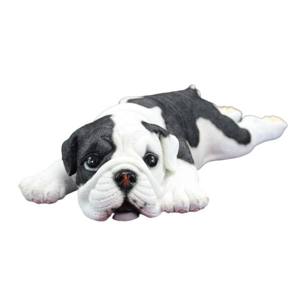 Figura de juguete de bulldog, modelo de perro, estatua de animal, resina, miniatura, accesorio de enseñanza Abajo Blanco Negro