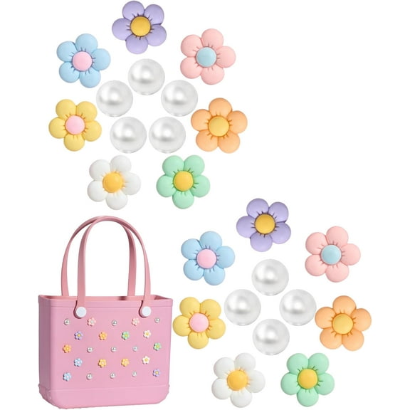 22PCS Resin Beach Bag Accessories Charms,Resin Beach Totes Accessories Inserts,Daisy Flower Bag Charms