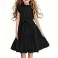 thumbnail image 3 of Juslio Girls Dresses A-line Ruffle Sleeve Round Neck Knee Length Casual Summer Beach Black Sundress, 3 of 6