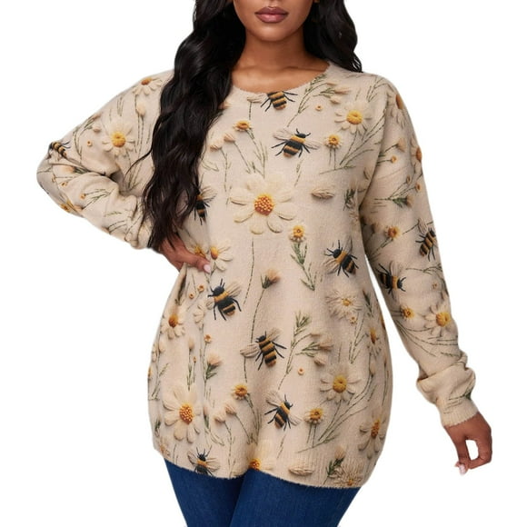 TJAZFJPA Turtleneck Sweater Women Blue Women Long Sleeve Oversized Graphic Knitted Sweater Crew Neck Loose Vintage Pullover Sweater Tops Womens Fall Sweater Oversized Sweaters for Women Trendy V Neck