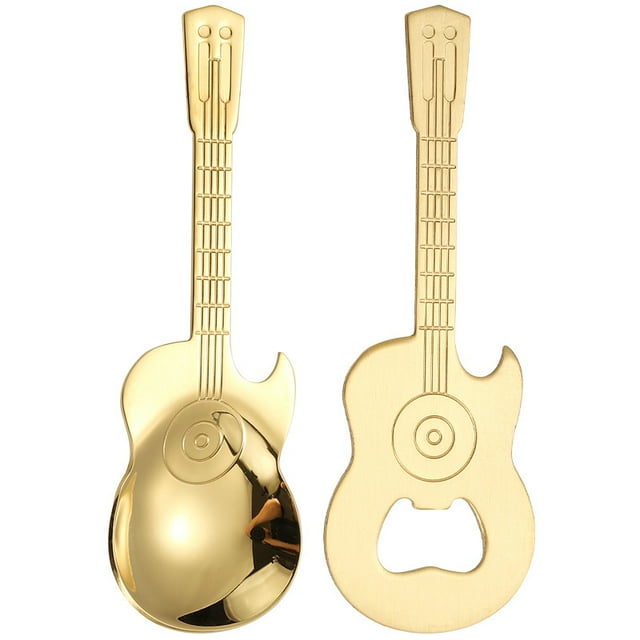 Abridor de botellas magnético y cuchara con forma de guitarra de acero inoxidable