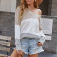 thumbnail image 2 of Suéter Manga Larga Cuello En V Raya Un Hombro Casual Tops De Moda Para Mujer Caqui L, 2 of 6