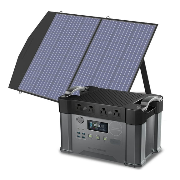 ALLPOWERS S2000PRO 2400W Solar Generator Kit with 100W Foldable Solar Panel, 1451Wh Portable Power Station with MPPT Fast Charging, Solar Charger for Home Backup, Camping, RV, Off-Grid