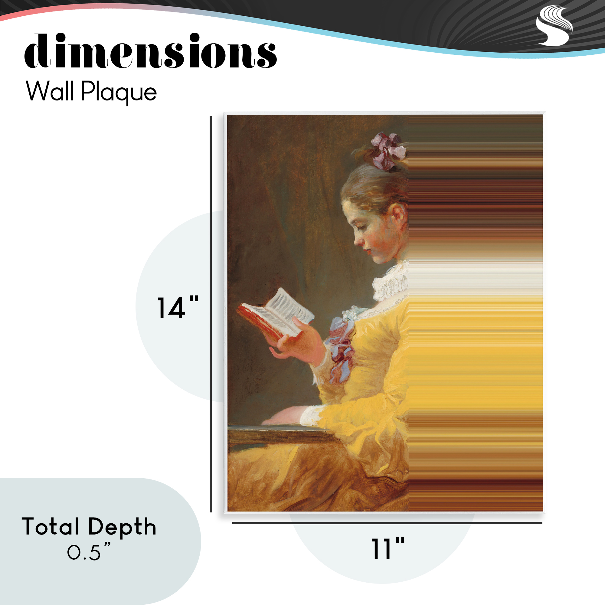 Vintage Lady Reading with Gradient Streaks Wall Plaque Art, design by Seven Trees Design