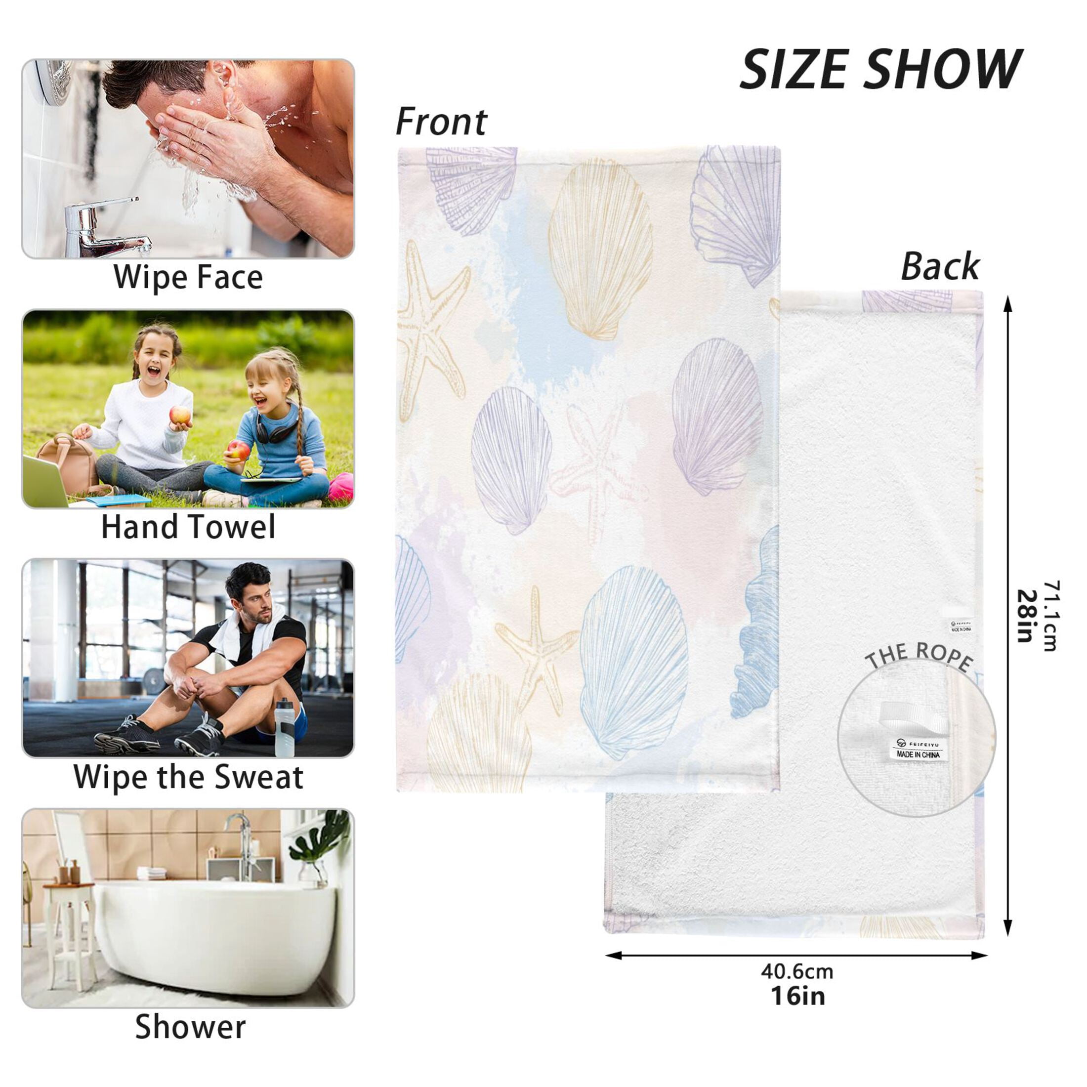 2 Pieces of Cotton Towel Face Towel Set Hand Towel Bath Towel Cotton Bath Towel Sets Coastal Beach Theme Art